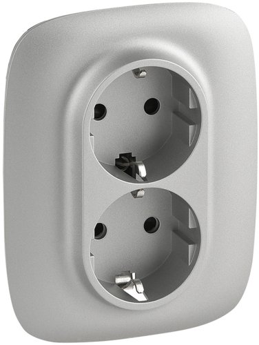 Розетка с заземлением Legrand Valena Allure 1-м. 2 мод. шторки алюминий картинка